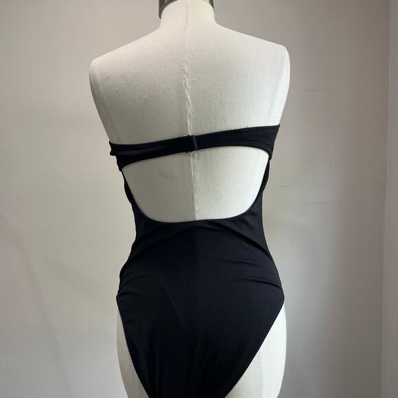 Aerie Black Ribbed One Piece Swimsuit Strapless Cheeky Size XL - Picture 4 of 7